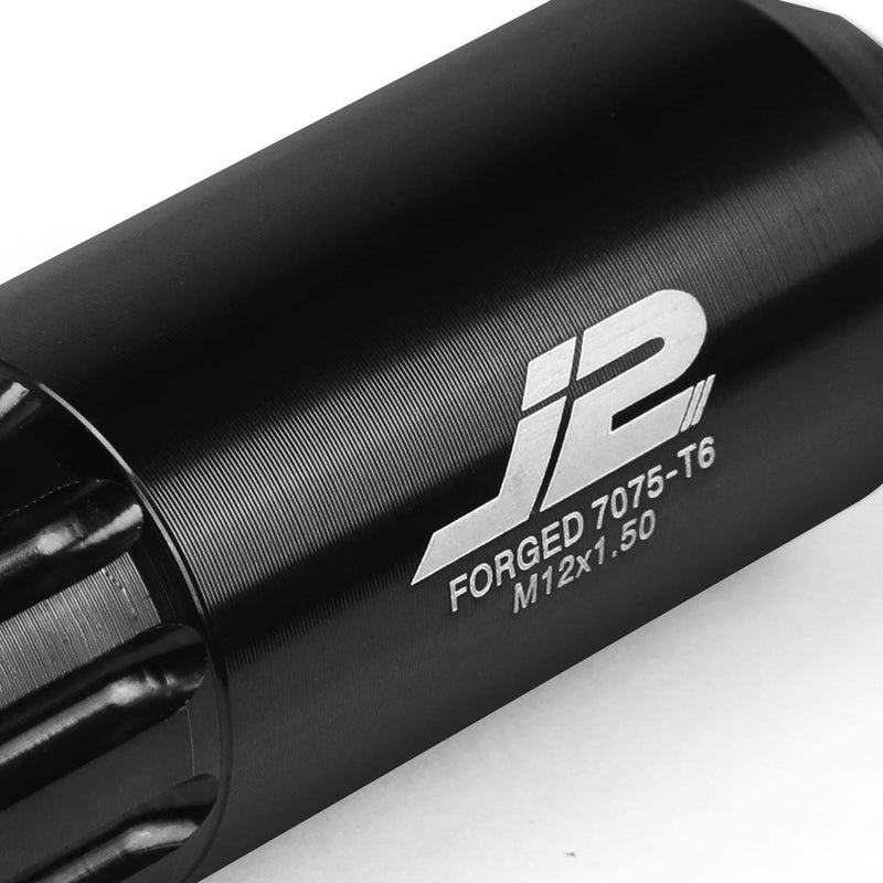 J2 Engineering 16Pcs 7075 Aluminum Open End M12 x 1.5 Lug Nuts w/4Pcs Lock Nuts & Key, Black, Fit Conical Seat, LN-T7-010-15-BK - Image 3
